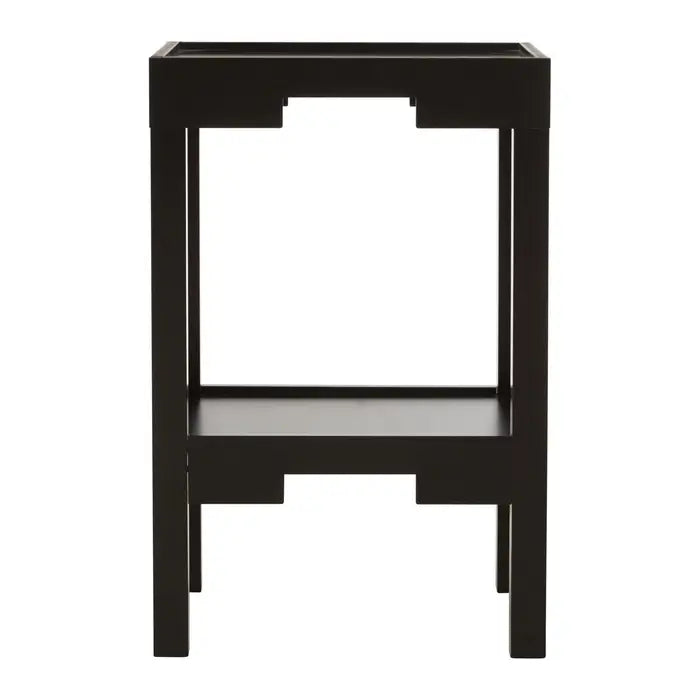 Minimalist Black Wooden Side Table – Dual-Level Design with Clean Lines - 