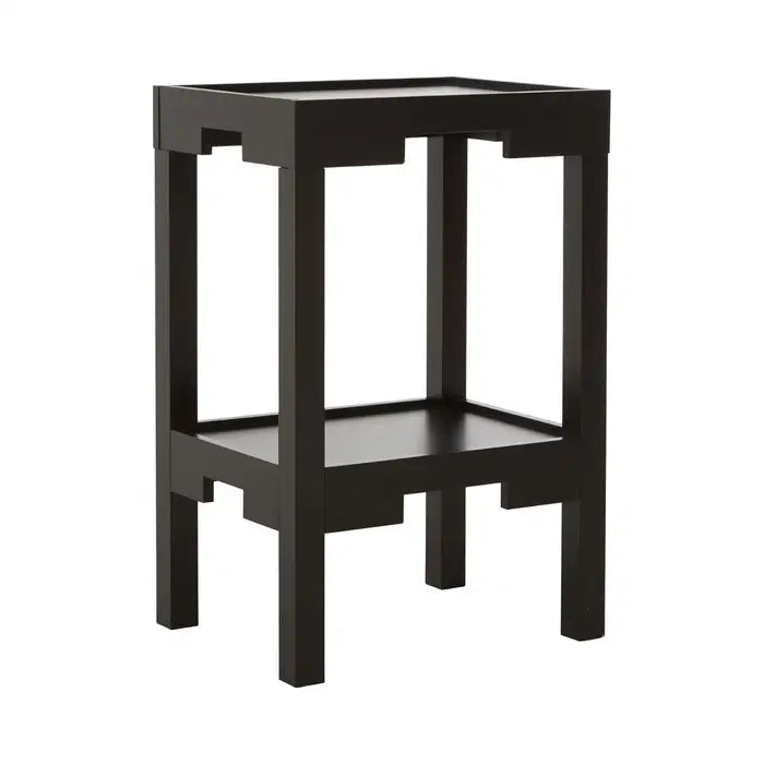 Minimalist Black Wooden Side Table – Dual-Level Design with Clean Lines - 
