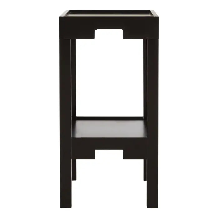 Minimalist Black Wooden Side Table – Dual-Level Design with Clean Lines