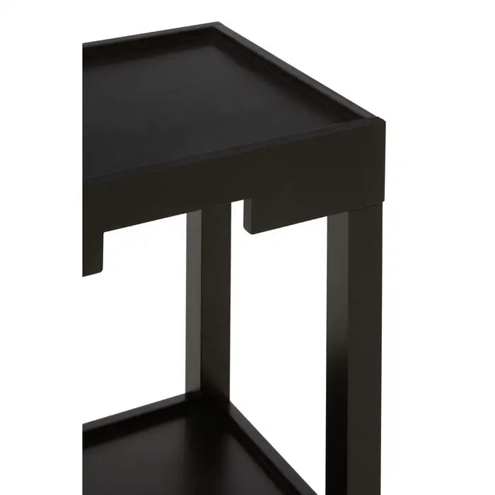 Minimalist Black Wooden Side Table – Dual-Level Design with Clean Lines