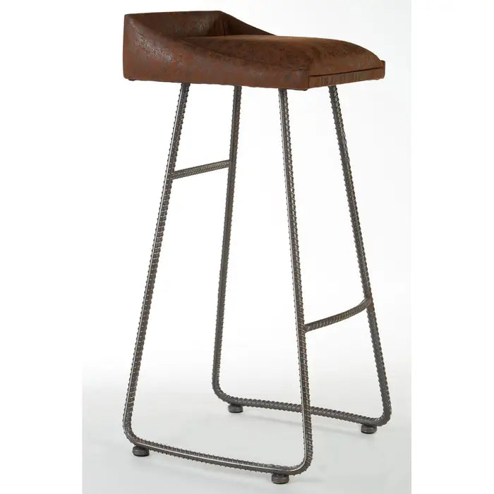 Stylish Leather & Metal Bar Stool – Comfortable Brown Seat & Durable Metal Frame