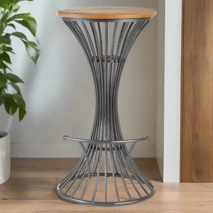 Elegant Metal & Wood Bar Stool – Natural & Silver Finish  