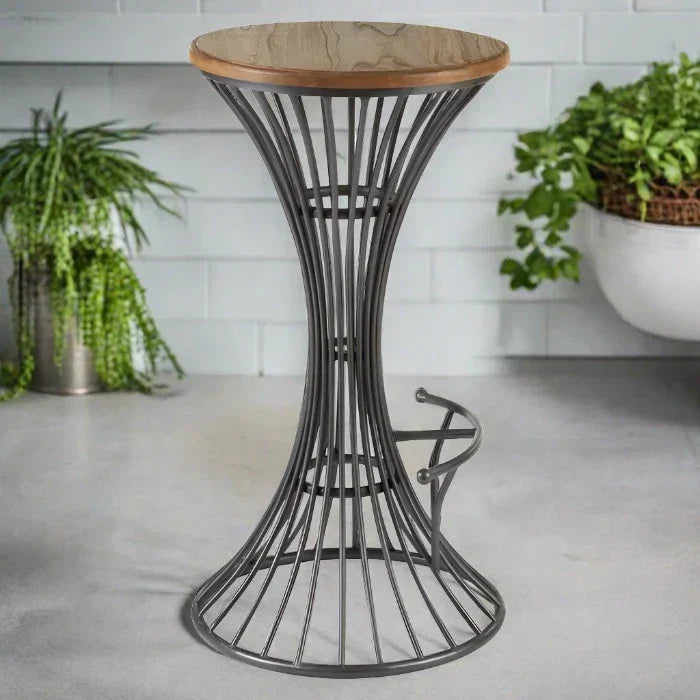 Elegant Metal & Wood Bar Stool – Natural & Silver Finish