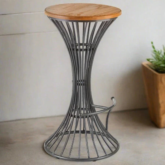 Elegant Metal & Wood Bar Stool – Natural & Silver Finish  