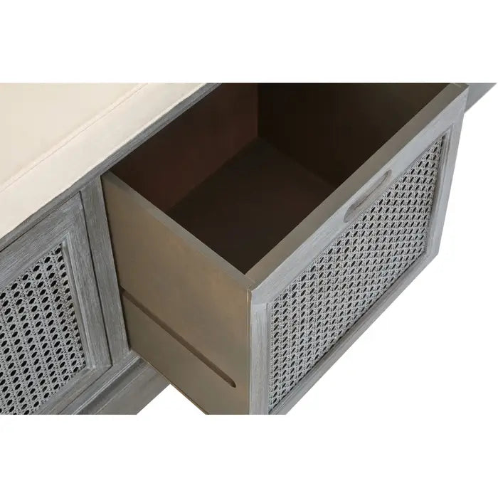 Portland Indoor Storage Bench, Weather Grey, Cream Fabric