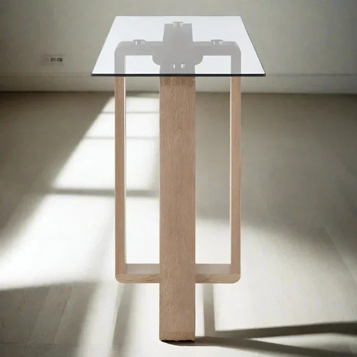 Metro Console Table, Oak Frame, Clear Glass