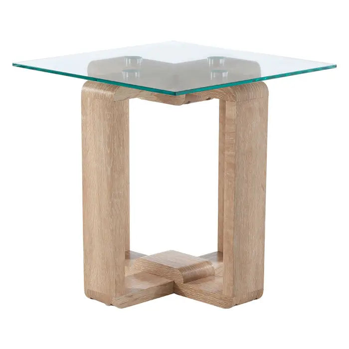 Elegant Oak & Glass Square Side Table – Modern Design with Durable Build