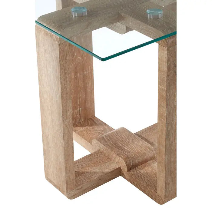 Elegant Oak & Glass Square Side Table – Modern Design with Durable Build