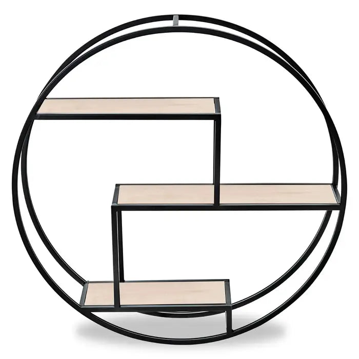 Modern Circular Wall Shelf – Natural Wood & Metal Frame - 