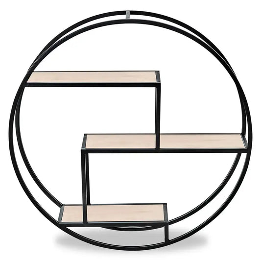 Modern Circular Wall Shelf – Natural Wood & Metal Frame - 