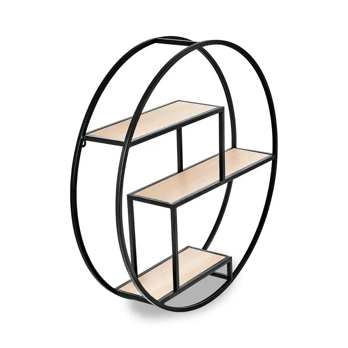 Modern Circular Wall Shelf – Natural Wood & Metal Frame - 