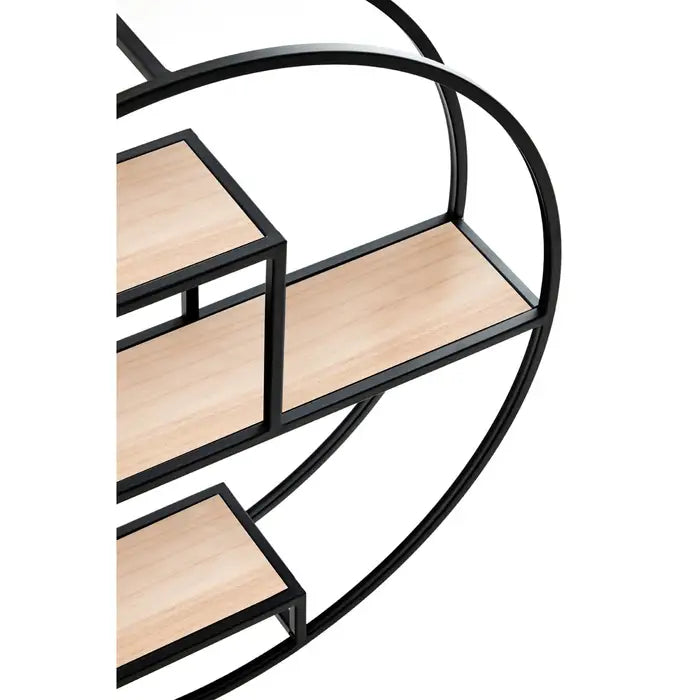 Modern Circular Wall Shelf – Natural Wood & Metal Frame - 