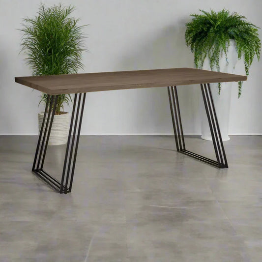Industrial Black &amp; Brown Dining Table – Sleek & Minimalist Design
