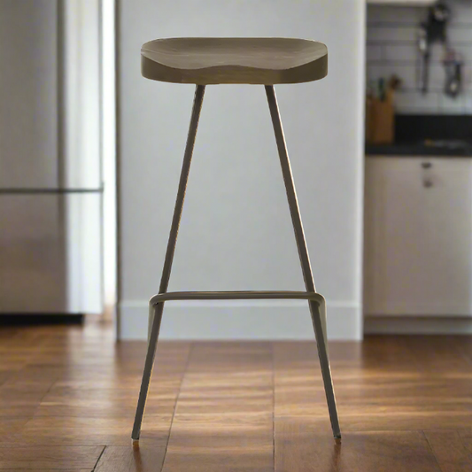 Elegant Walnut & Iron Bar Stool – Contemporary Design & Sturdy Build  