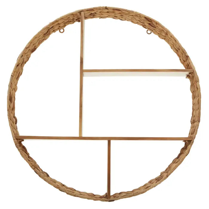 Charming Natural Round Wall Shelf – Woven Accents & Multi Tier Storage