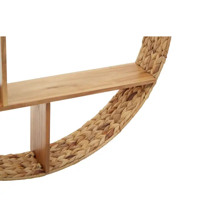 Charming Natural Round Wall Shelf – Woven Accents & Multi Tier Storage