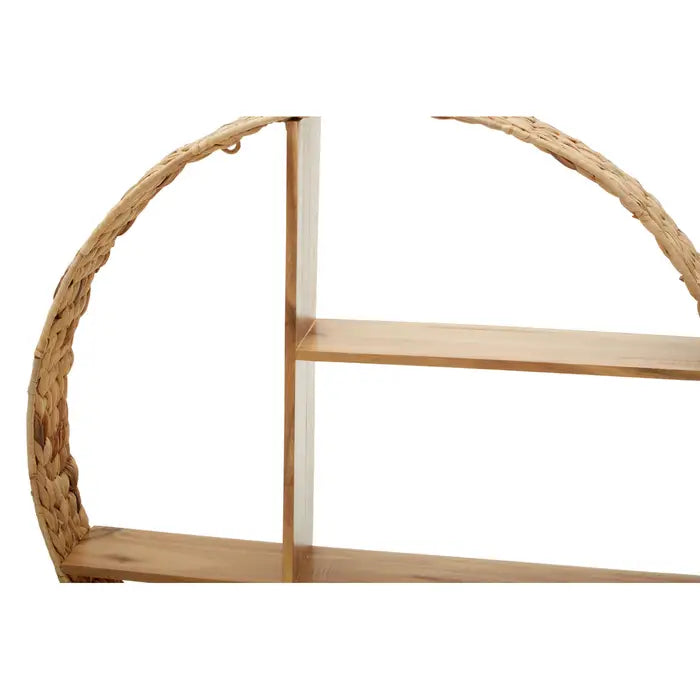 Charming Natural Round Wall Shelf – Woven Accents & Multi Tier Storage