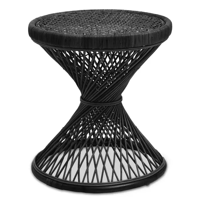 Contemporary Black Rattan Side Table – Unique Hourglass Design
