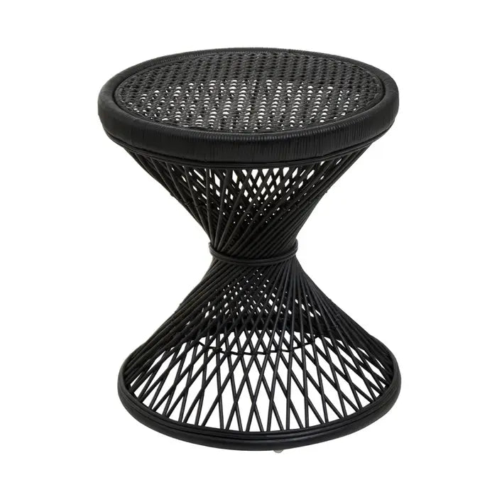 Contemporary Black Rattan Side Table – Unique Hourglass Design