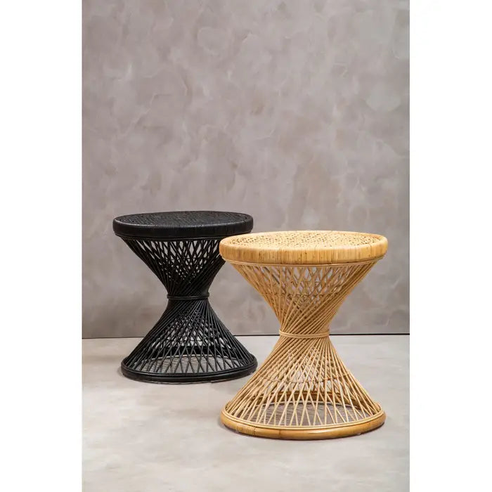 Contemporary Black Rattan Side Table – Unique Hourglass Design - 