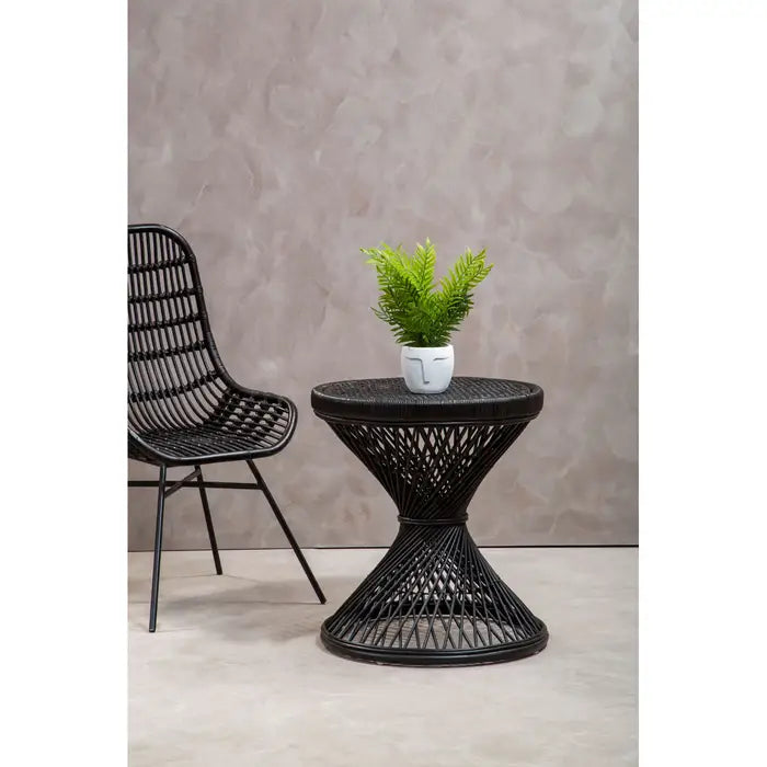 Contemporary Black Rattan Side Table – Unique Hourglass Design - 
