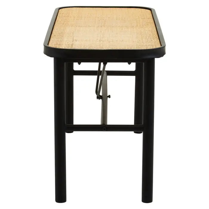 Granville Indoor Bench, Natural Rattan Seat, Black Metal Frame