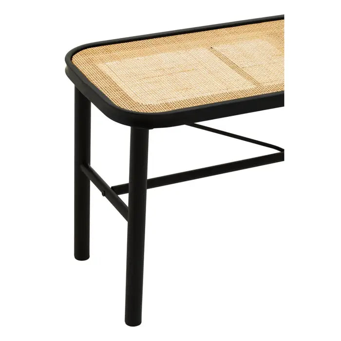 Granville Indoor Bench, Natural Rattan Seat, Black Metal Frame