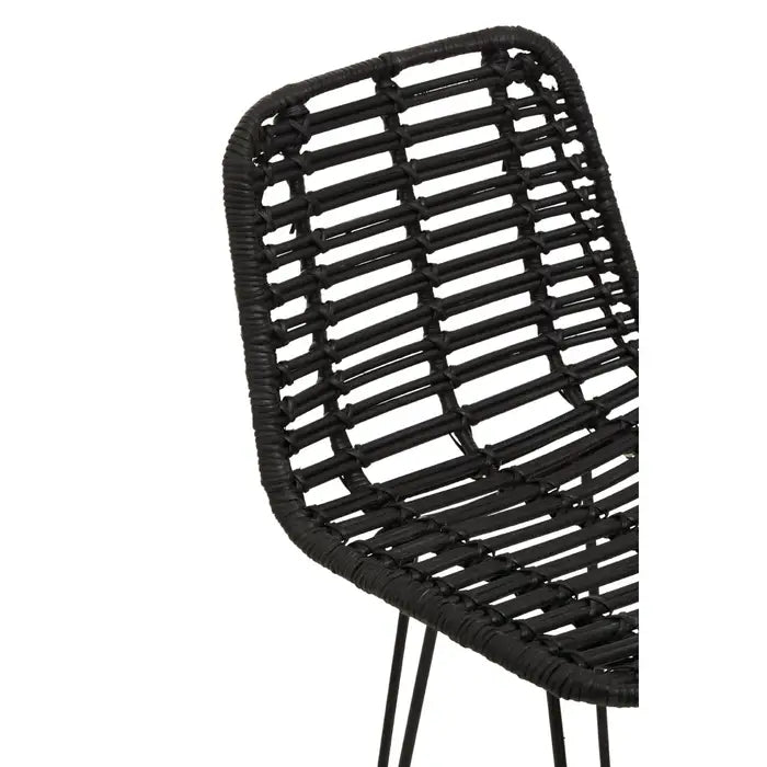 Sleek Black Rattan Bar Stool – Natural Rattan Seat & Metal Frame
