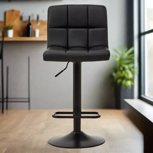 Sophisticated Black Leather Bar Stool – Adjustable Stainless Steel Frame  