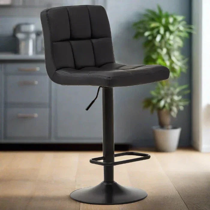 Sophisticated Black Leather Bar Stool – Adjustable Stainless Steel Frame  