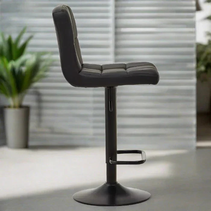 Sophisticated Black Leather Bar Stool – Adjustable Stainless Steel Frame