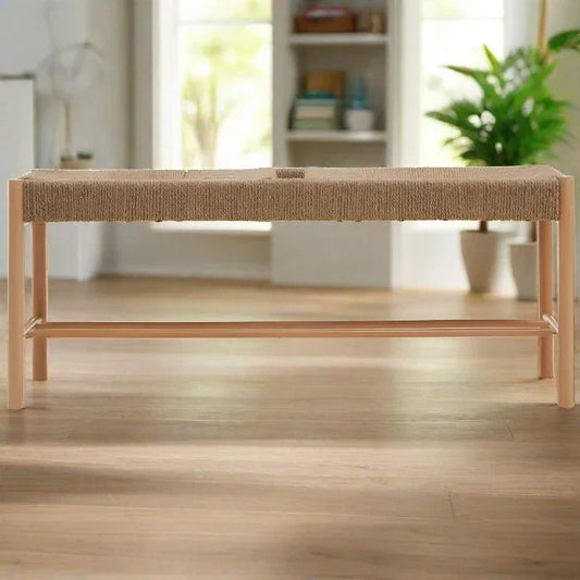 Crofton Indoor/ Dining Bench, Natural Wood, Natural Rope Seat