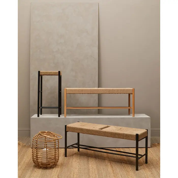 Crofton Indoor/ Dining Bench, Natural Wood, Natural Rope Seat