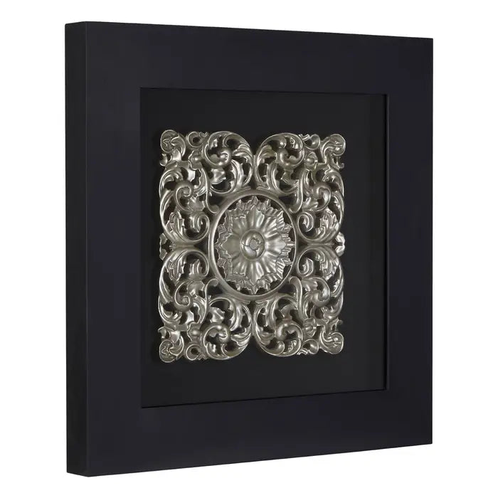 Framed Silver MDF Filigree Carving Wall Art