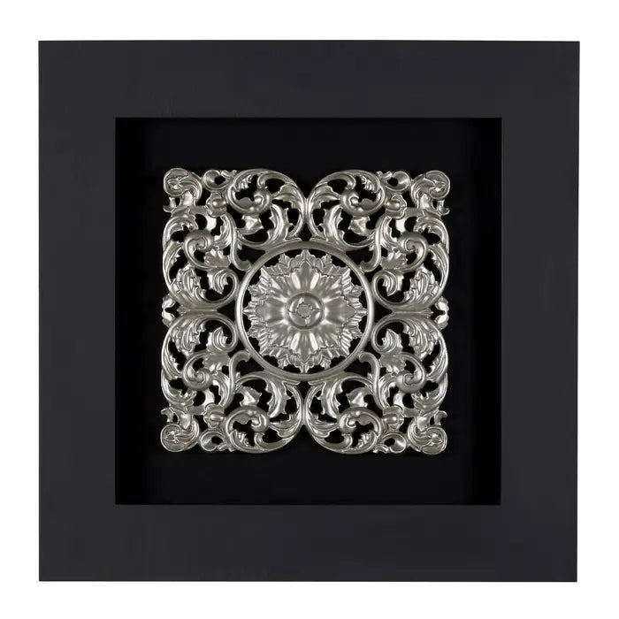 Framed Silver MDF Filigree Carving Wall Art