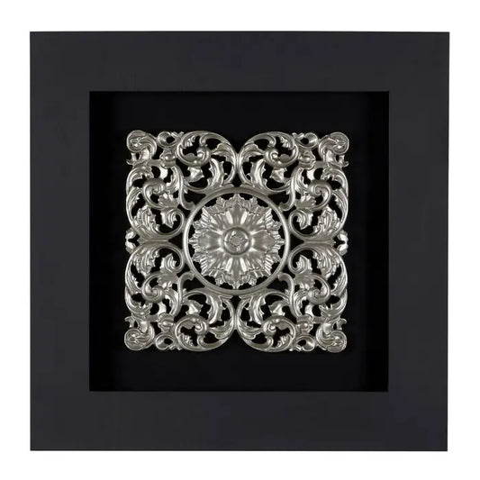 Framed Silver MDF Filigree Carving Wall Art