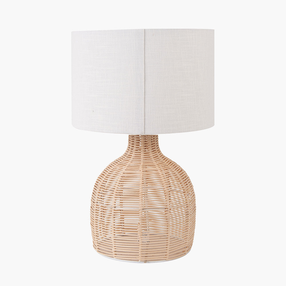 Modern Natural Rattan Table Lamp with Linen Shade – 47cm