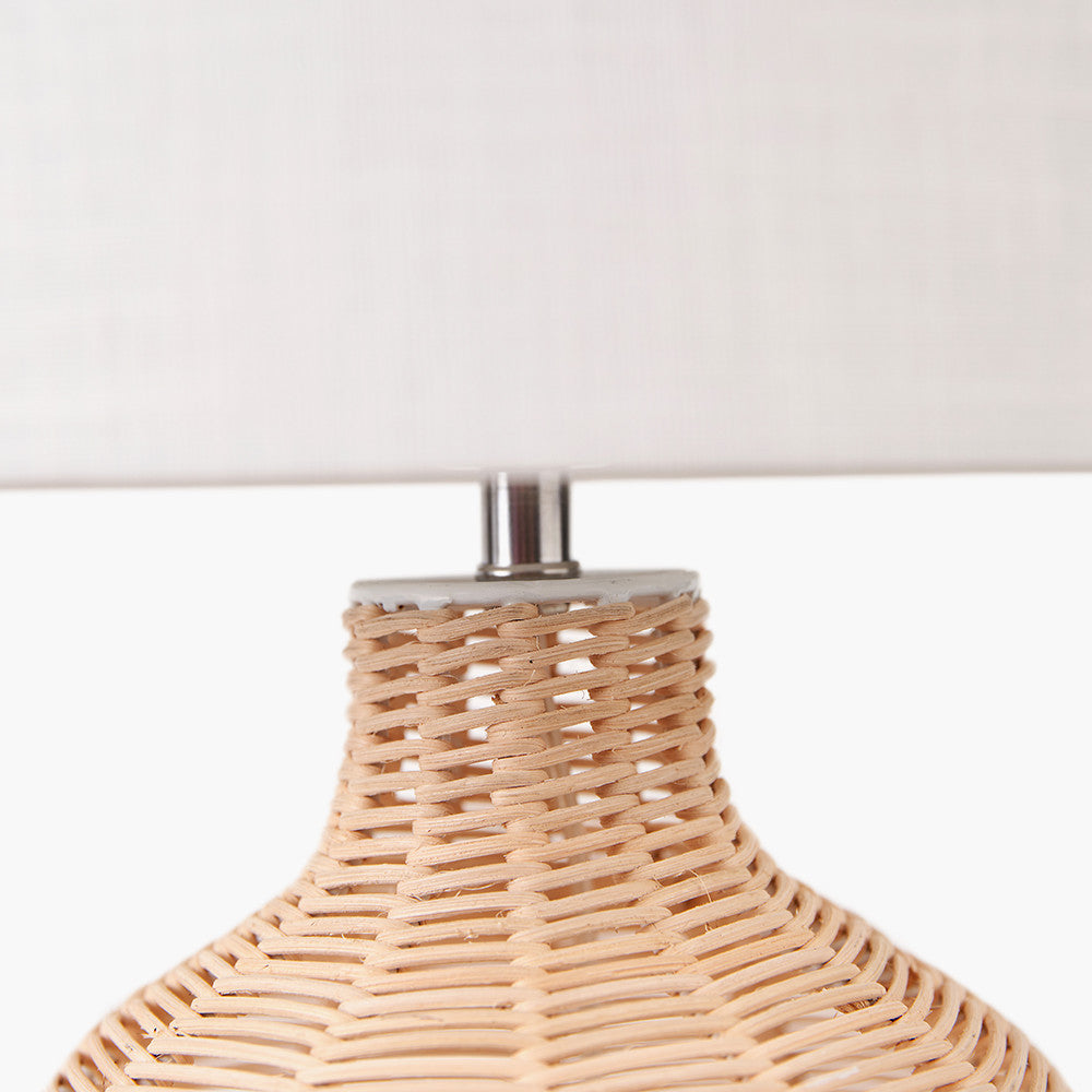 Modern Natural Rattan Table Lamp with Linen Shade – 47cm