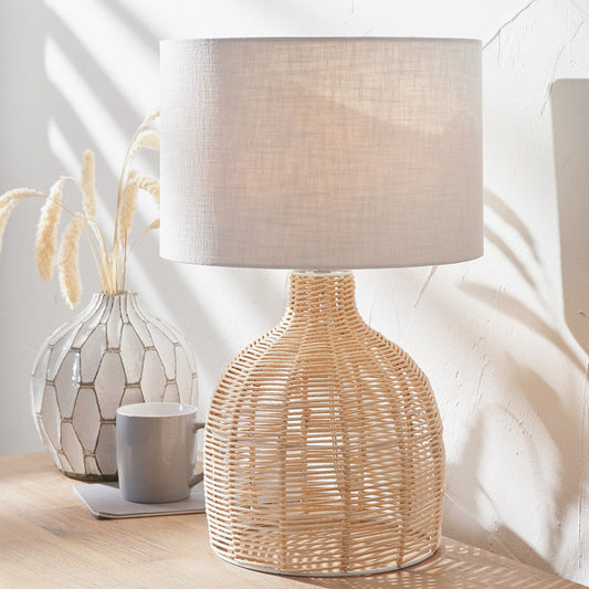 Modern Natural Rattan Lamp with Linen Shade – 47cm - 