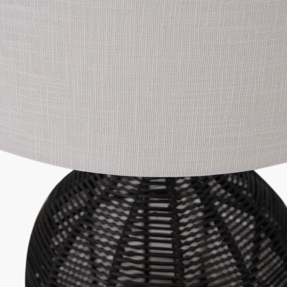 Modern Black Rattan Table Lamp with Linen Shade – 47cm