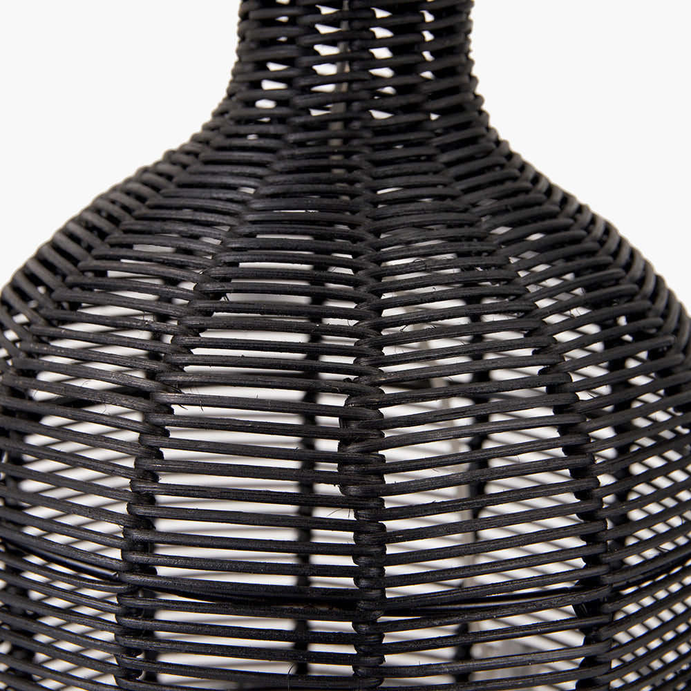 Modern Black Rattan Table Lamp with Linen Shade – 47cm