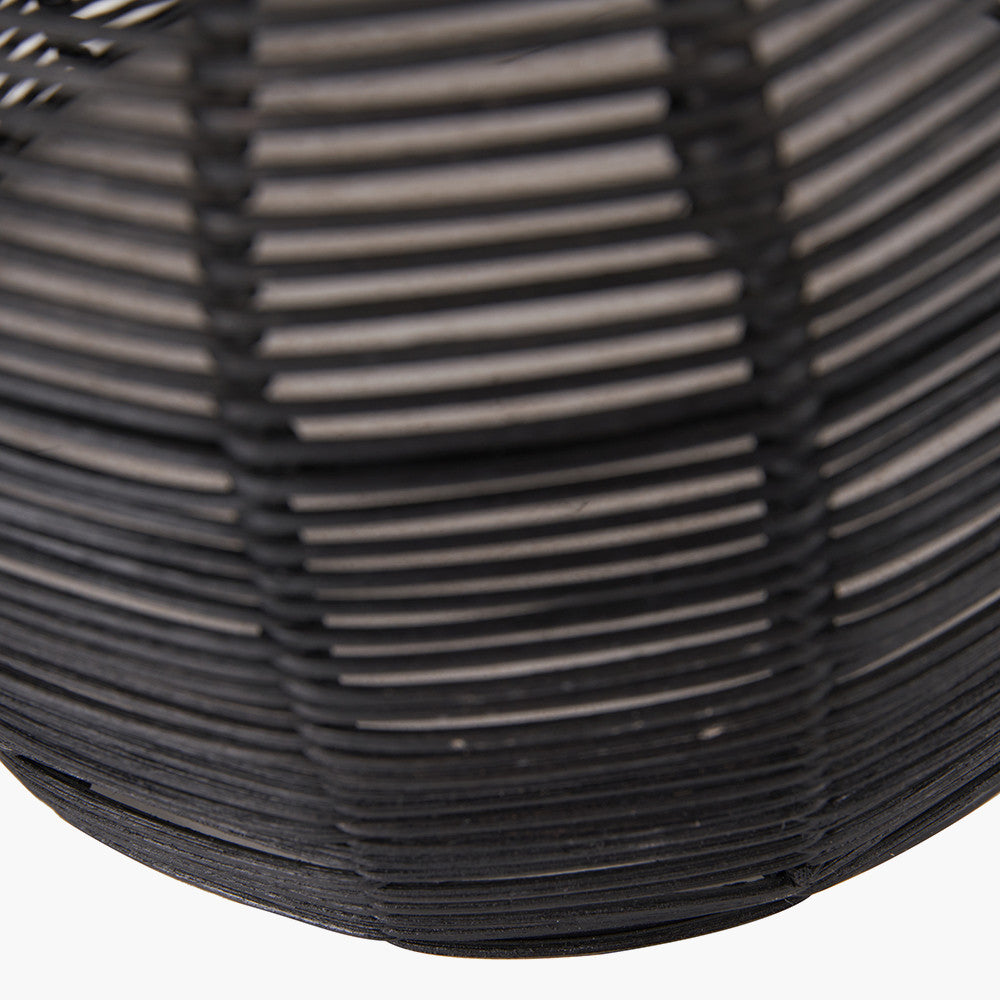 Modern Black Rattan Table Lamp with Linen Shade – 47cm