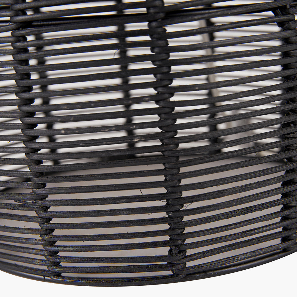 Modern Black Rattan Table Lamp with Linen Shade – 47cm