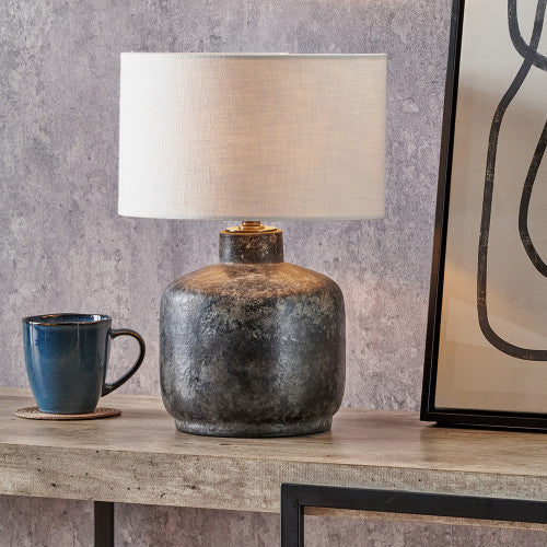 Modern Grey Stoneware Lamp Base – Volcanic Effect Finish