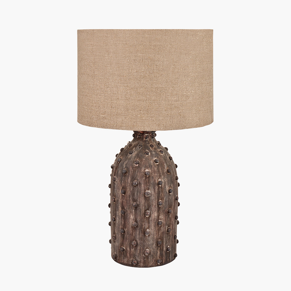 Rustic Grey Stoneware Table Lamp Base – Textured Design & LED Compatible