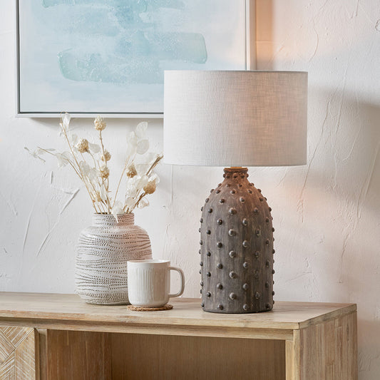 Rustic Grey Stoneware Table Lamp Base – Textured Design & LED Compatible - 