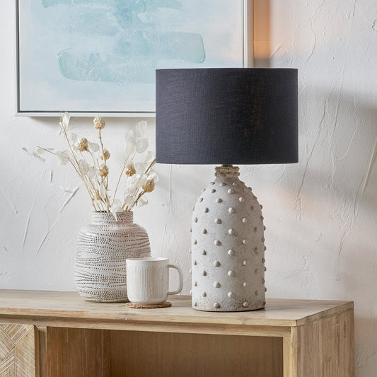 Textured Light Grey Stoneware Table Lamp Base – Dot Finish & LED Compatible - 