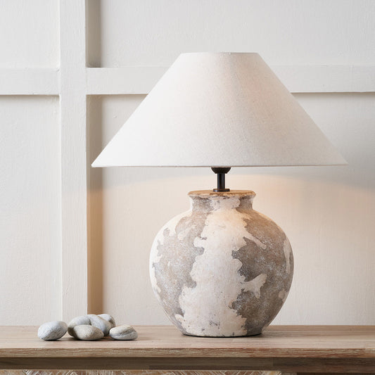 Rustic Cream Stoneware Table Lamp Base – Antique Finish & LED Compatible - 
