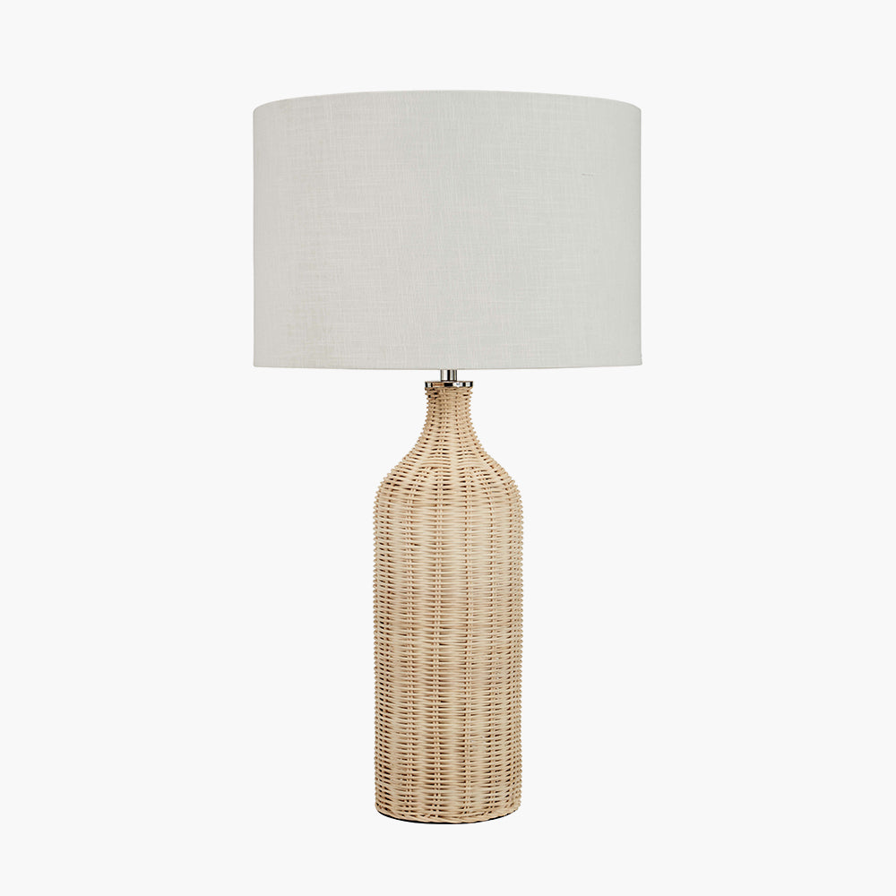 Elegant Natural Rattan Table Lamp – Textured White Linen Shade - 