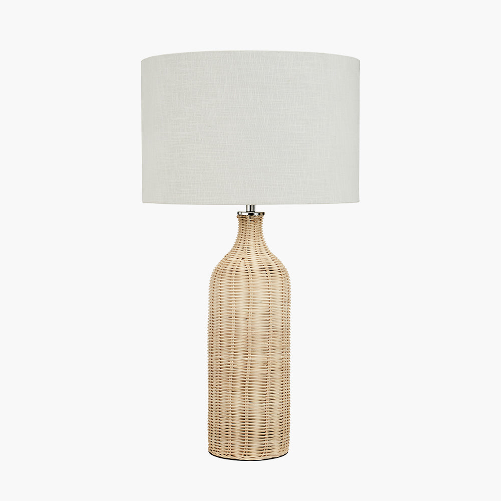 Elegant Natural Rattan Table Lamp – Textured White Linen Shade